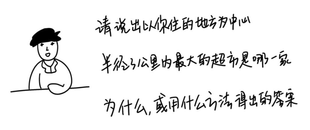 阿里产品面试题：说出你生活地址半径3公里内，哪家超市最大？