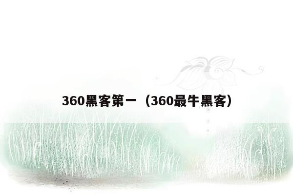 360黑客第一（360最牛黑客）