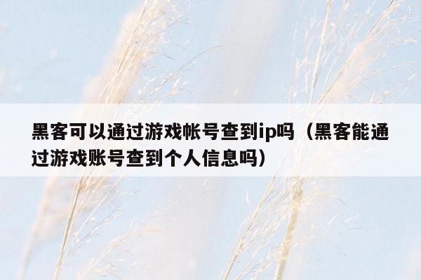 黑客可以通过游戏帐号查到ip吗（黑客能通过游戏账号查到个人信息吗）